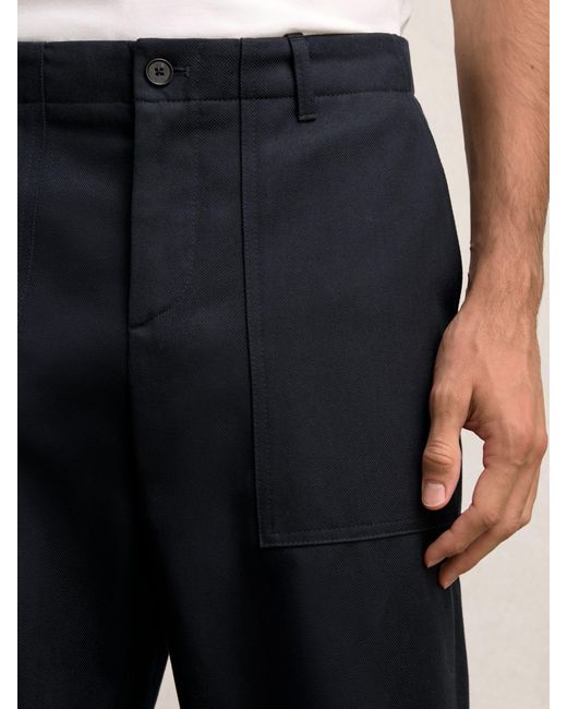 Reiss Blue Lyocell Cotton Wide Utility Trousers for men
