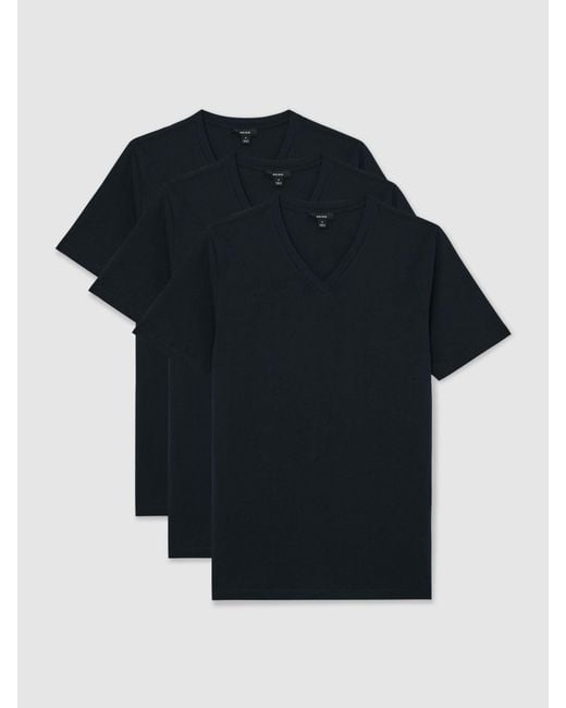 Reiss Black Dayton Pack-Pack Cotton V-Neck Tailored-Fit T-Shirts for men
