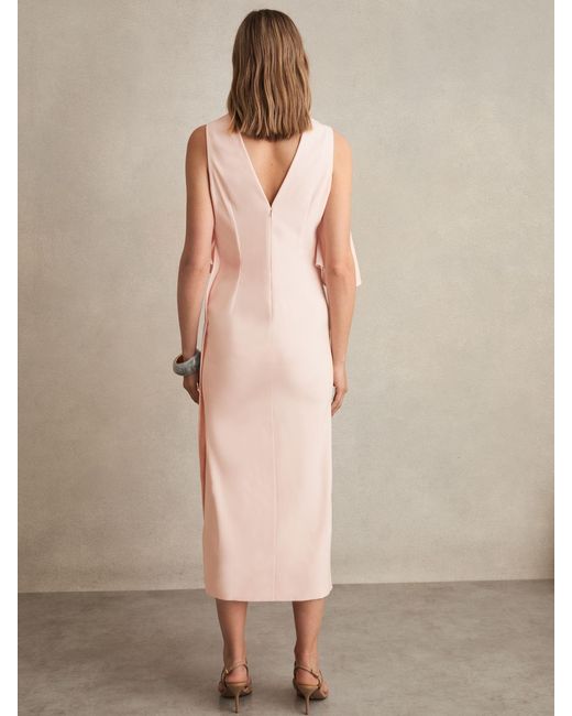 Reiss Natural Draped-Front High-Neck Midi Dress