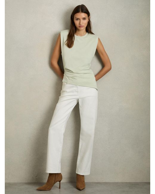 Reiss Multicolor Shoulder-Pad Ruched Jersey Top