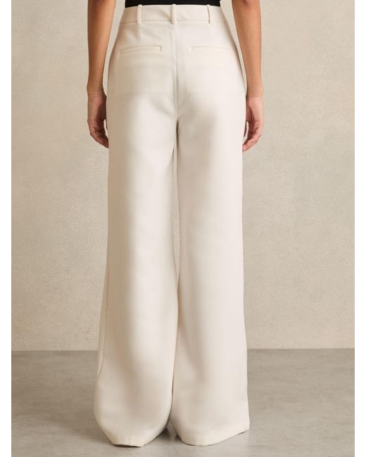 Reiss Natural Heather - Ivory Palazzo Tailored Trousers, 8