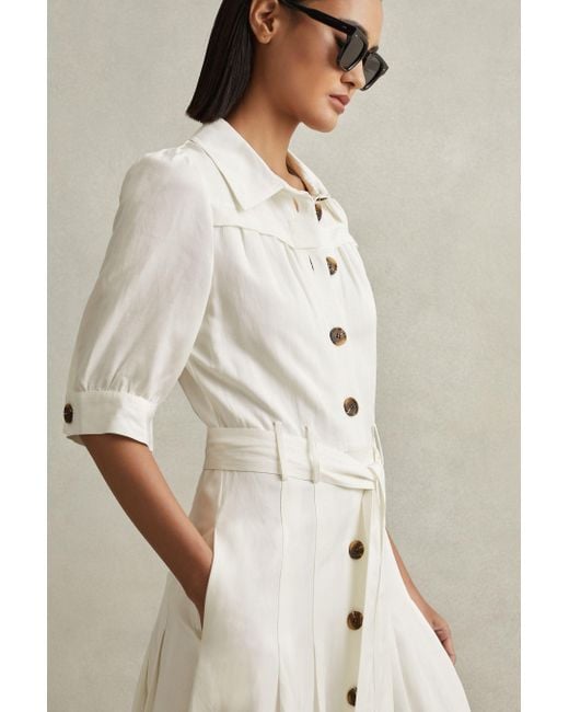 Reiss Natural Petite Malika Linen Blend Midi Shirt Dress