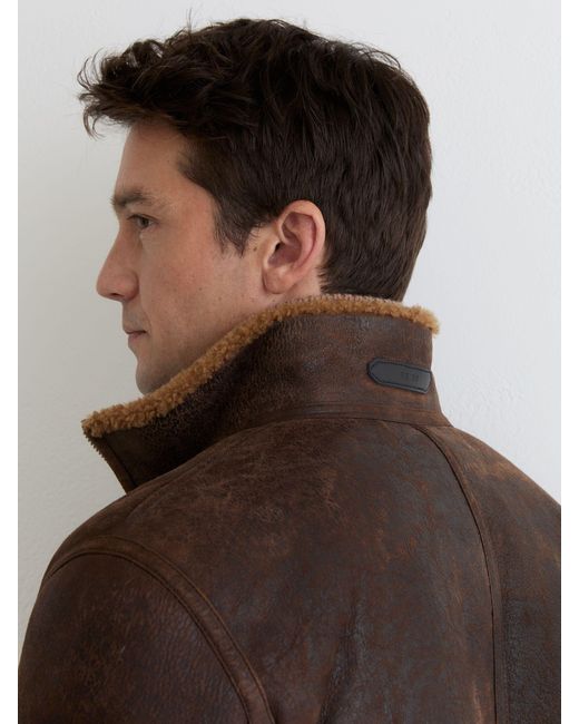 Reiss Black Peveral - Brown Shearling Zip-through Jacket, L for men