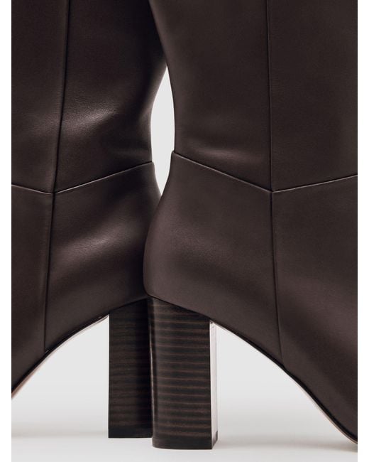 Reiss Brown Bianca - Burgundy Leather Block-heel Knee-high Boots, Us 6 (uk 4)
