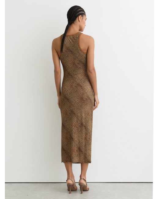 Reiss White Snake-Print Jersey Racer Midi Dress