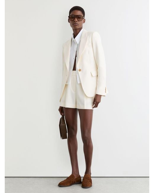 Reiss White Button-Waist Tailored Shorts