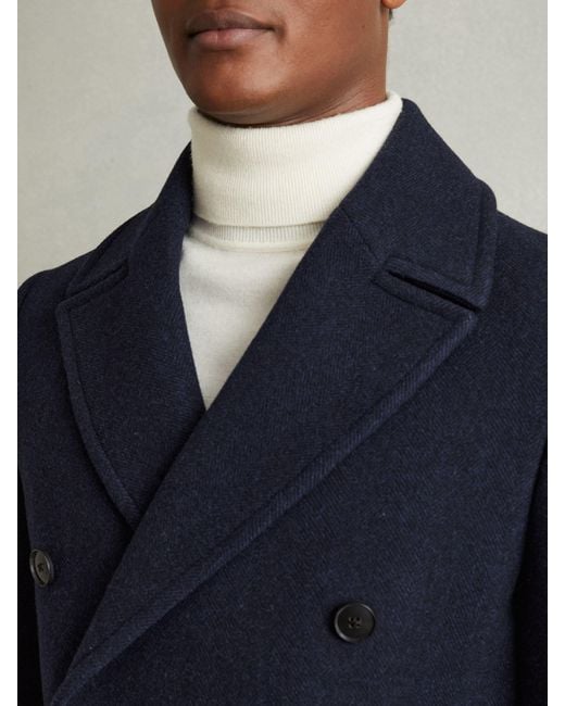 Reiss Blue Wool Blend Double Breasted Peacoat for men
