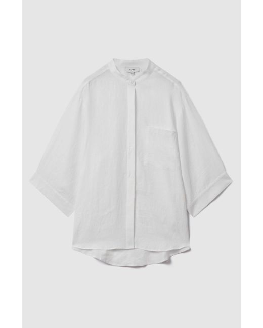Reiss Natural Winona - White Relaxed Sleeve Linen Shirt, Us 8