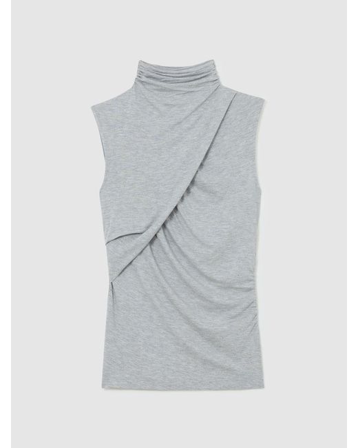 Reiss Blue Ruched High-Neck Top