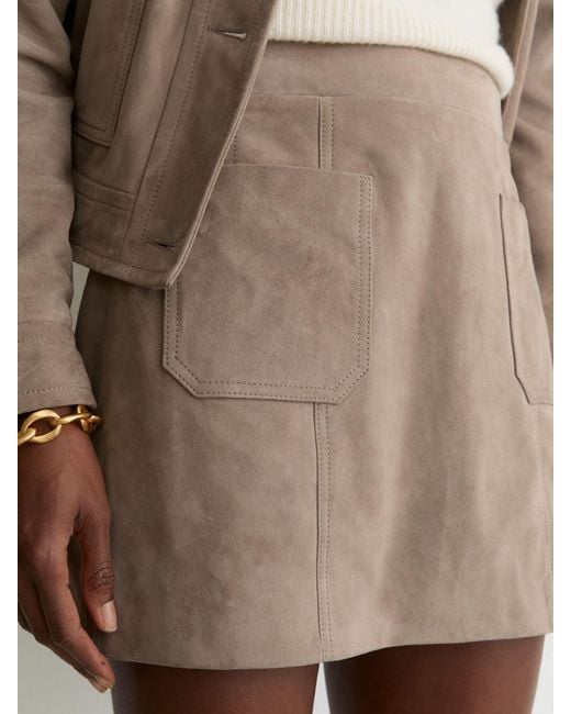 Reiss Natural Suede Patch-Pocket Mini Skirt