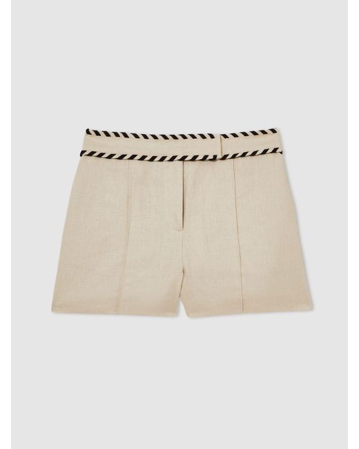 Reiss Natural Fawn - Neutral Linen Whipstitch Shorts, Us 12 L