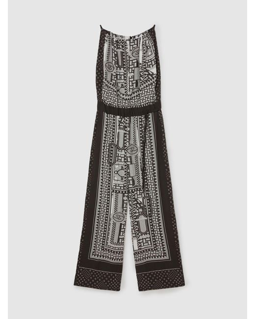 Reiss White Scarf-Print Wide-Leg Jumpsuit
