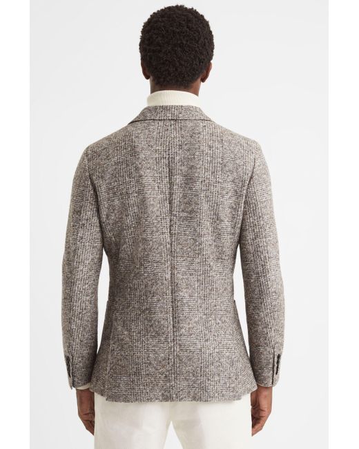 Reiss Gray Feather - Grey Slim Fit Wool-cotton Check Single Breasted Blazer for men