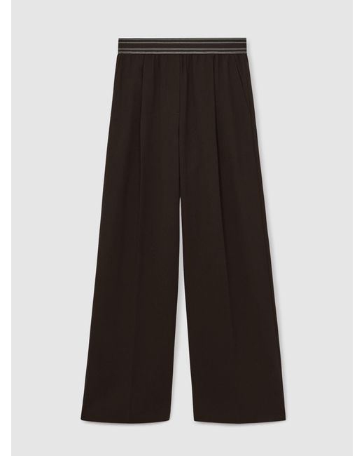 Reiss White Wide-Leg Contrast-Waistband Trousers