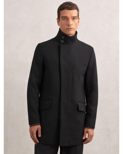 Reiss Black Wool-Blend Stand-Collar Coat for men