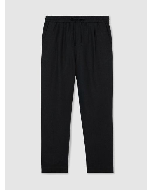 Reiss Black Linen Relaxed-Fit Drawstring Trousers for men