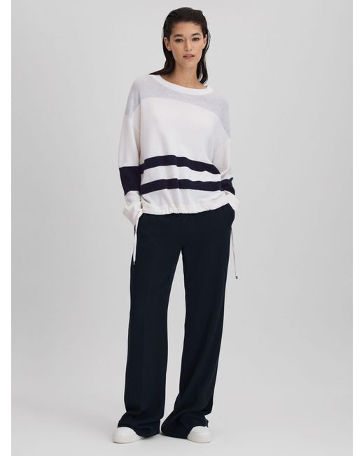 Reiss White Wool Blend Striped Crew Neck Jumper