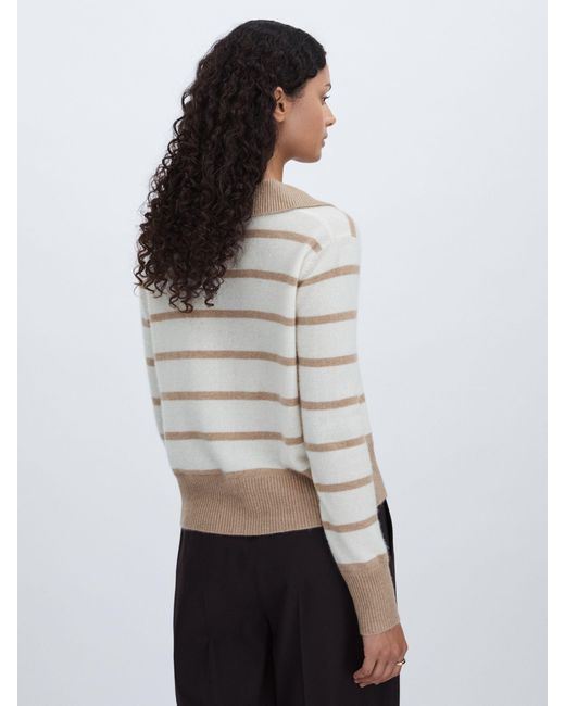 Madeleine Thompson Gray Cashmere Open Collar Striped Jumper