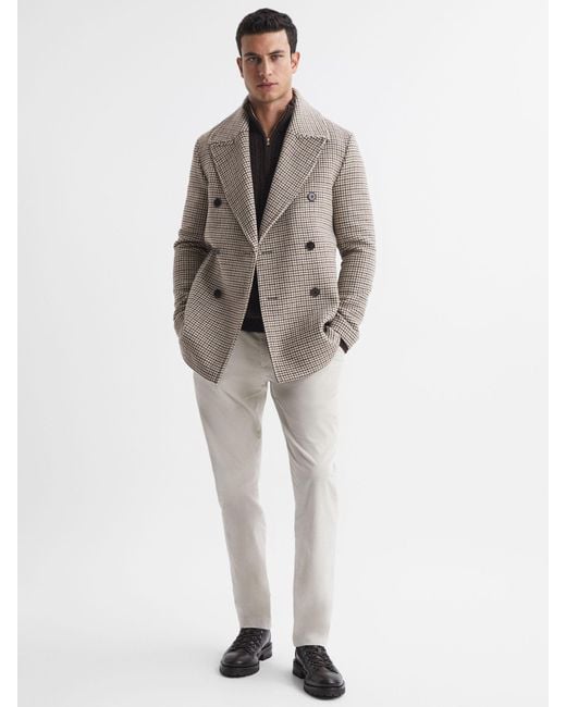 Reiss Multicolor Albert - Oatmeal Wool Dogtooth Double Breasted Coat, Xxl for men