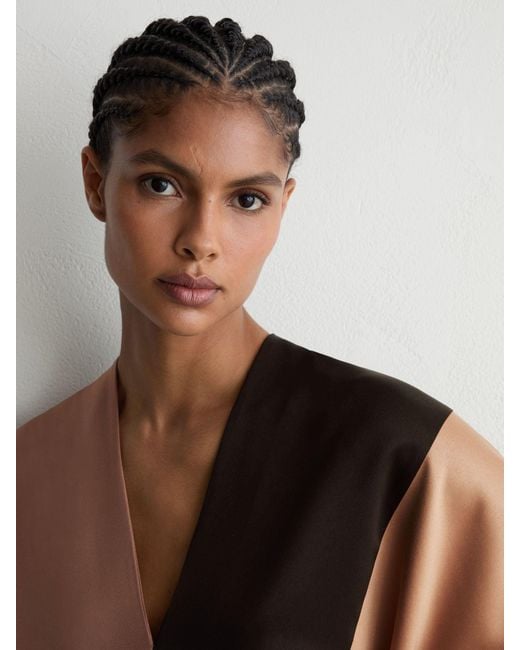 Reiss Natural Chocolate & Cream Colour-Block Tunic Dress