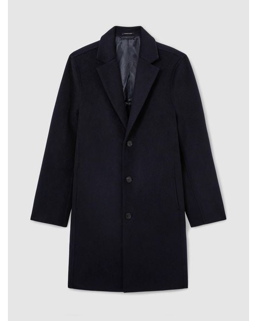Reiss Blue Wool-Blend Single-Breasted Epsom Coat for men