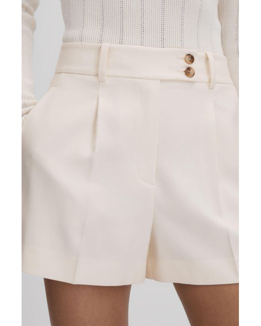 Reiss Natural Millie - Cream Front Pleat Tailored Shorts