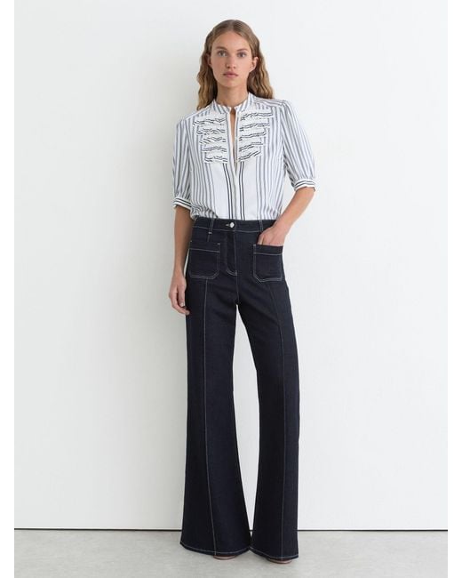 Reiss Blue Patch-Pocket Flared Jeans