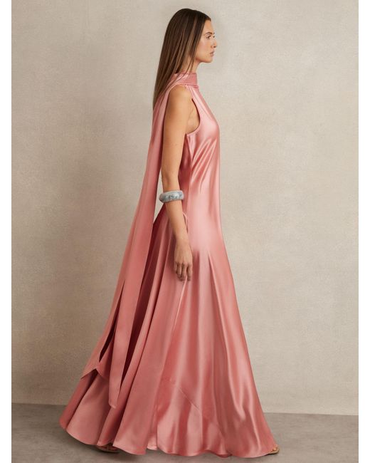 Reiss Pink Satin Cape Maxi Dress
