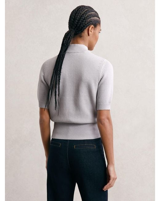 Reiss White Cotton And Wool Funnel-Neck Knit Top