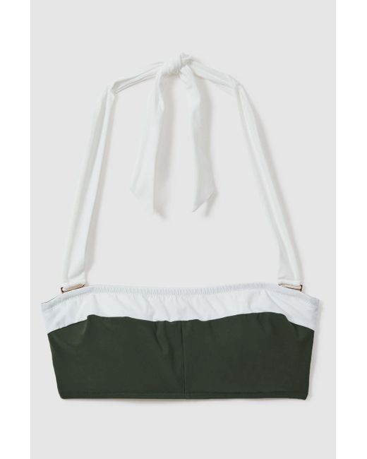 Reiss Brown Nala - Dark Green/white Contrast Trim Removable Strap Underwired Bikini Top