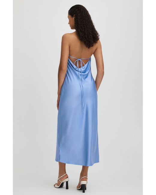 Significant Other Blue Satin Neck Midi Dress