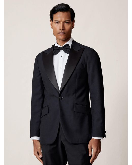 Reiss Blue Single-Breasted Jacquard Tuxedo Jacket Wool-Blend Classic-Fit for men