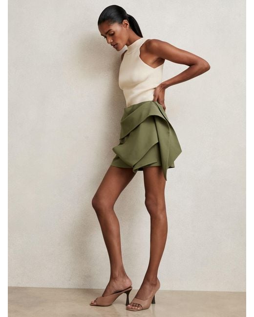 Reiss Green Sculptural Mini Skirt