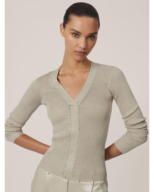 Reiss Natural Metallic Craft-Stitch Rib-Knit Top