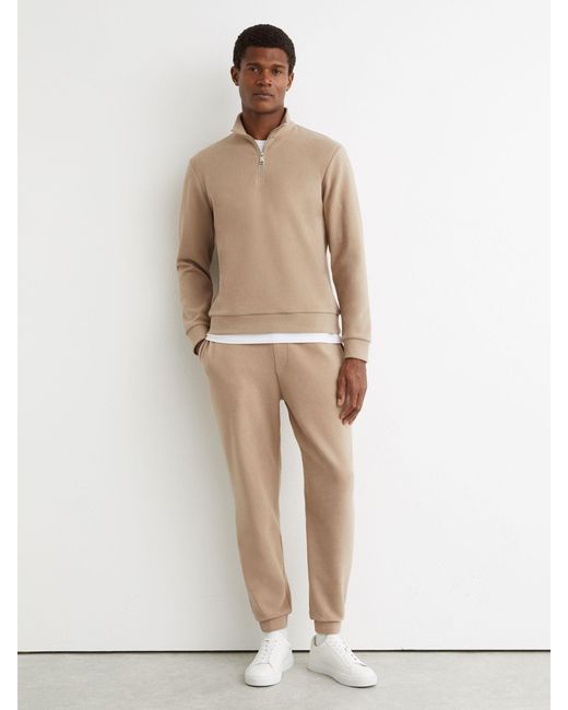 Reiss Natural Cotton-Blend Ribbed Half-Zip Jumper for men