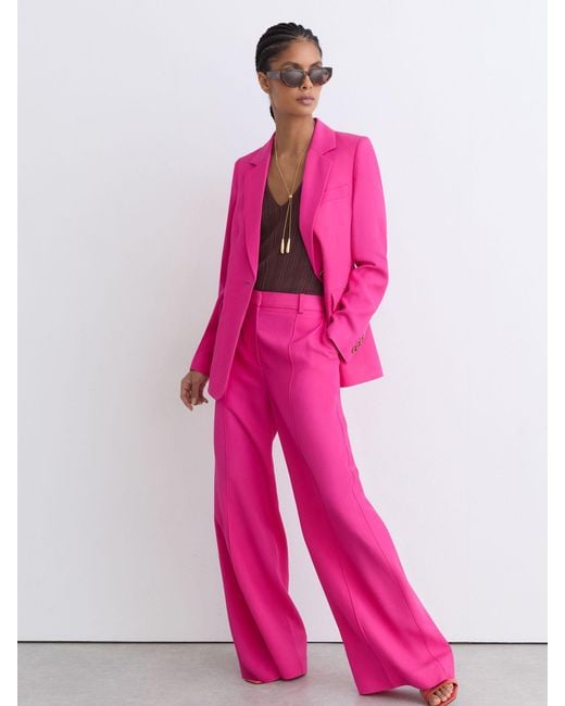 Reiss Pink Wide-Leg Pintuck Trousers With Linen