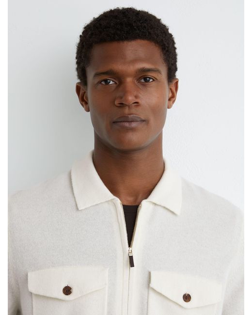 Reiss Natural Wool Knitted Zip-Through Overshirt for men