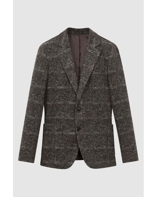 Reiss Gray Box - Charcoal Slim Fit Wool Blend Checked Single Breasted Blazer, 36 for men
