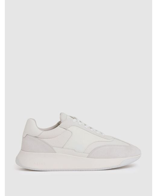 Reiss Natural Bonded-Leather Suede Running Trainers for men