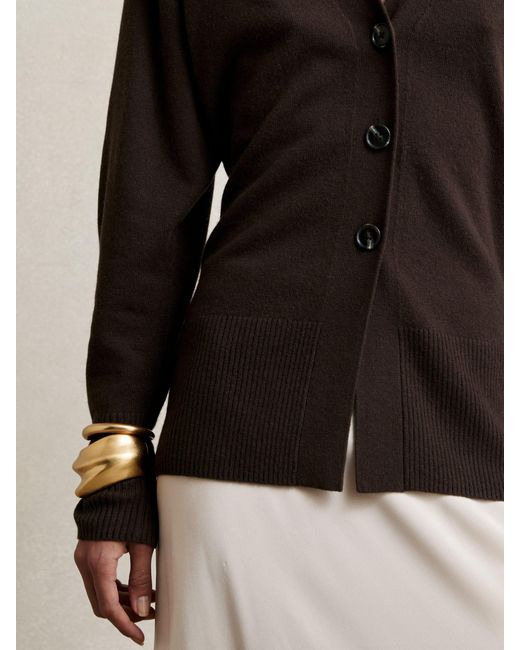 Reiss Black Wool-Blend Fitted Cardigan With Cashmere