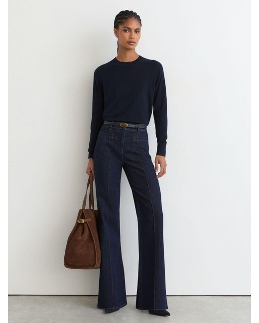 Reiss Blue Merino Wool Crew-Neck Jumper