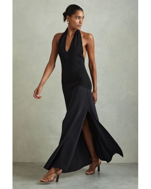 Reiss Blue Rene - Navy Hybrid Knit Midi Dress, Xs