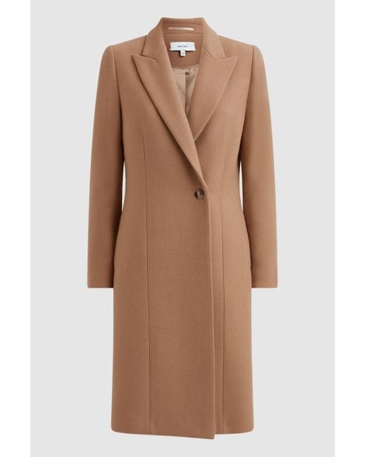 Reiss Brown Arlow - Camel Petite Wool Blend Double Breasted Coat, Us 6