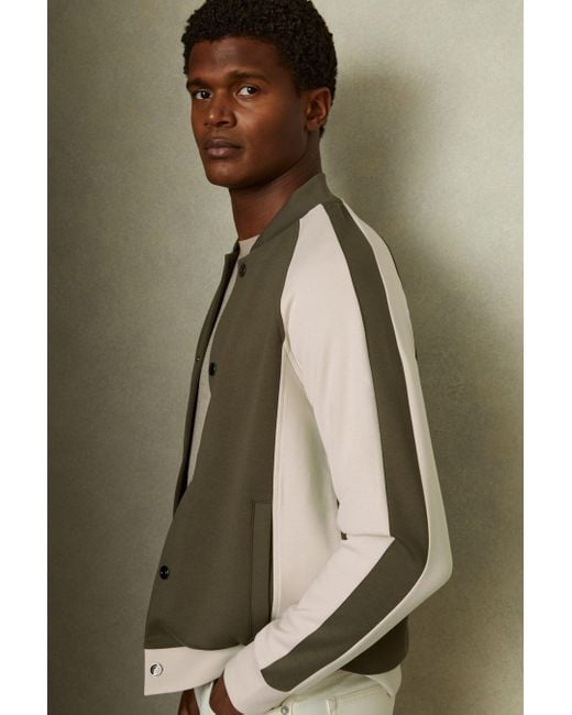 Reiss Pelham - Sage Green/off White Colourblock Jersey Varsity Jacket, Xs for men