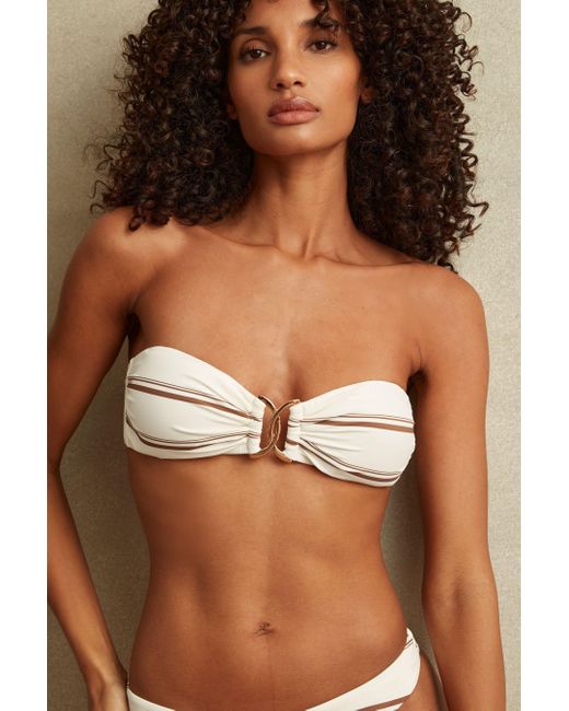 Reiss Johanna - Cream/brown Striped Removable Strap Bikini Top
