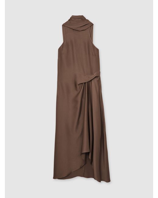 Reiss Natural Satin Tuck-Detail Cape Midi Dress