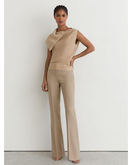 Reiss Brown Asymmetric Zip-Neck Rib-Knit Vest