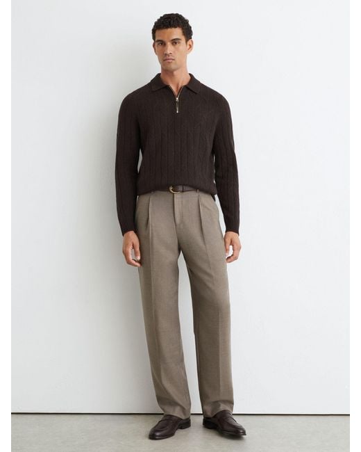 Reiss Black Wool Stitch-Detail Half-Zip Polo Jumper for men