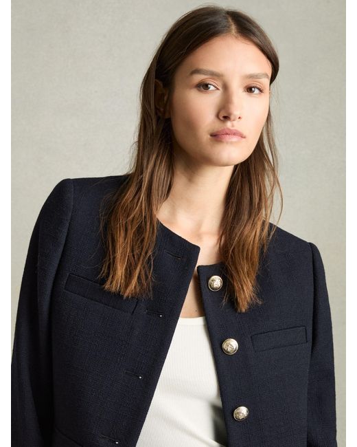 Reiss Blue Cropped Wool Single Breasted Jacket