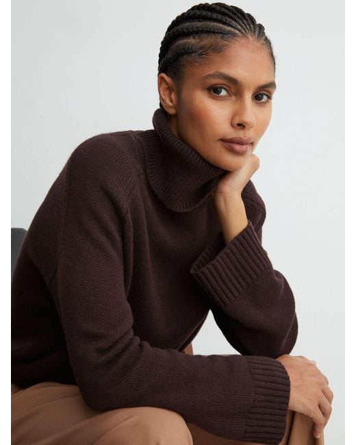 Reiss Brown Wool-Cashmere Roll-Neck Jumper